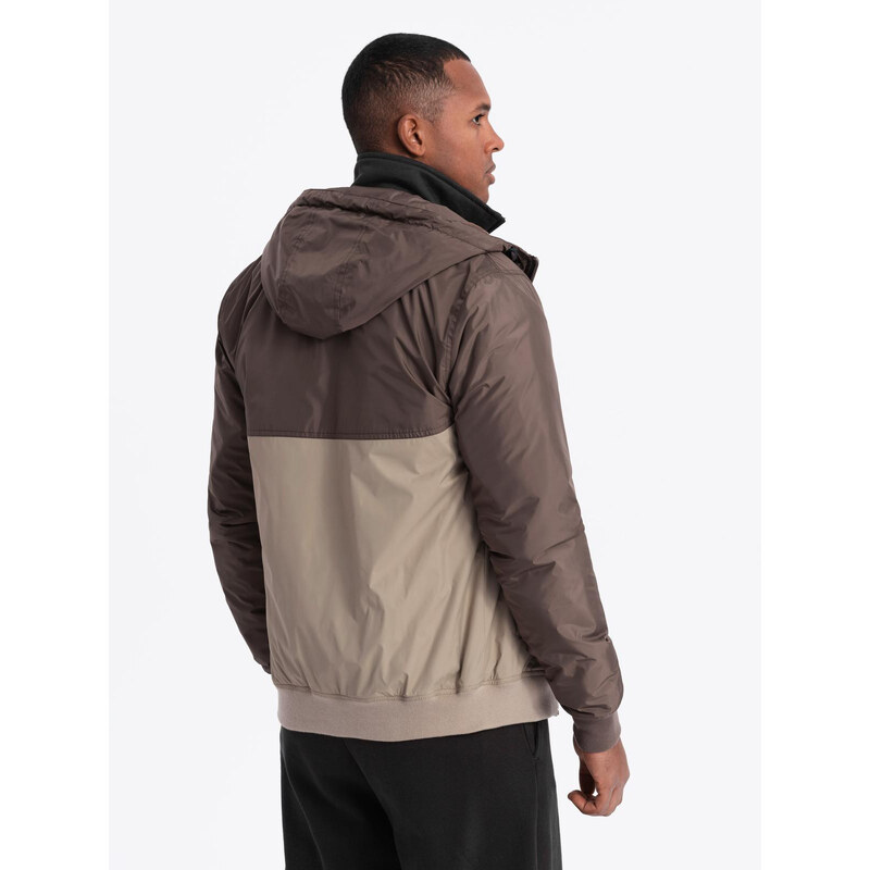 Ombre Jachetă sport ușoară colorată pentru bărbați cu fleece - bej și maro închis V19 OM-JANP-0194
