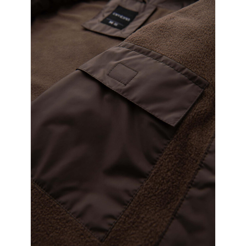 Ombre Jachetă sport ușoară colorată pentru bărbați cu fleece - bej și maro închis V19 OM-JANP-0194