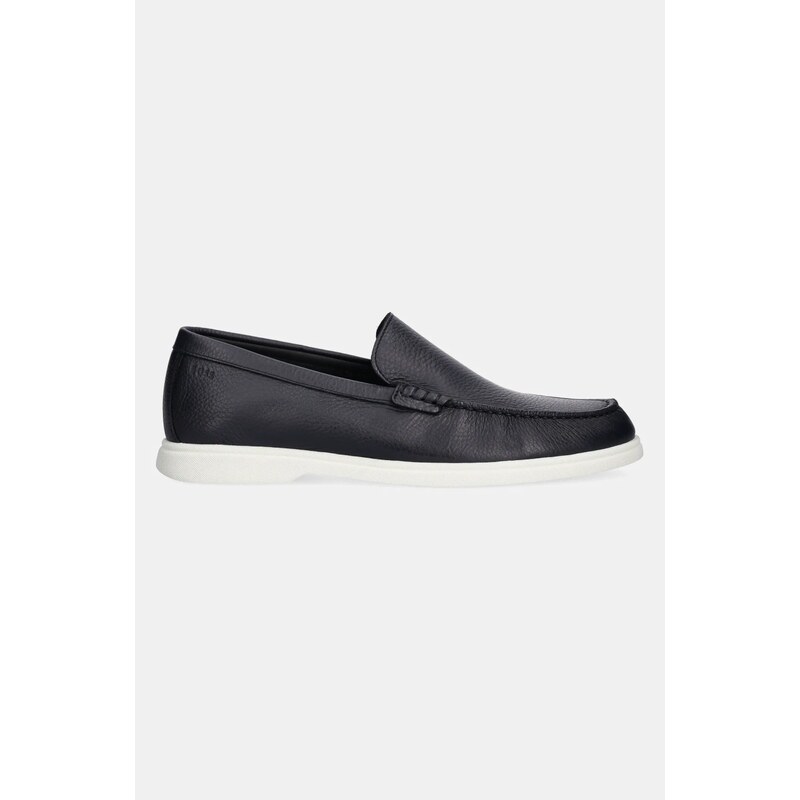 BOSS mocasini de piele Sienne barbati, culoarea albastru marin, 50536173