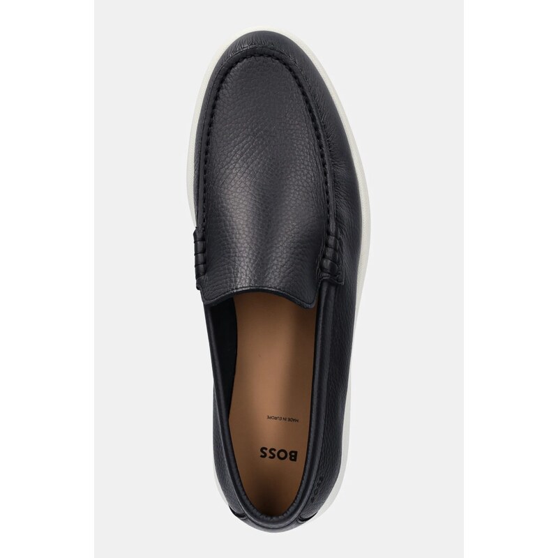 BOSS mocasini de piele Sienne barbati, culoarea albastru marin, 50536173