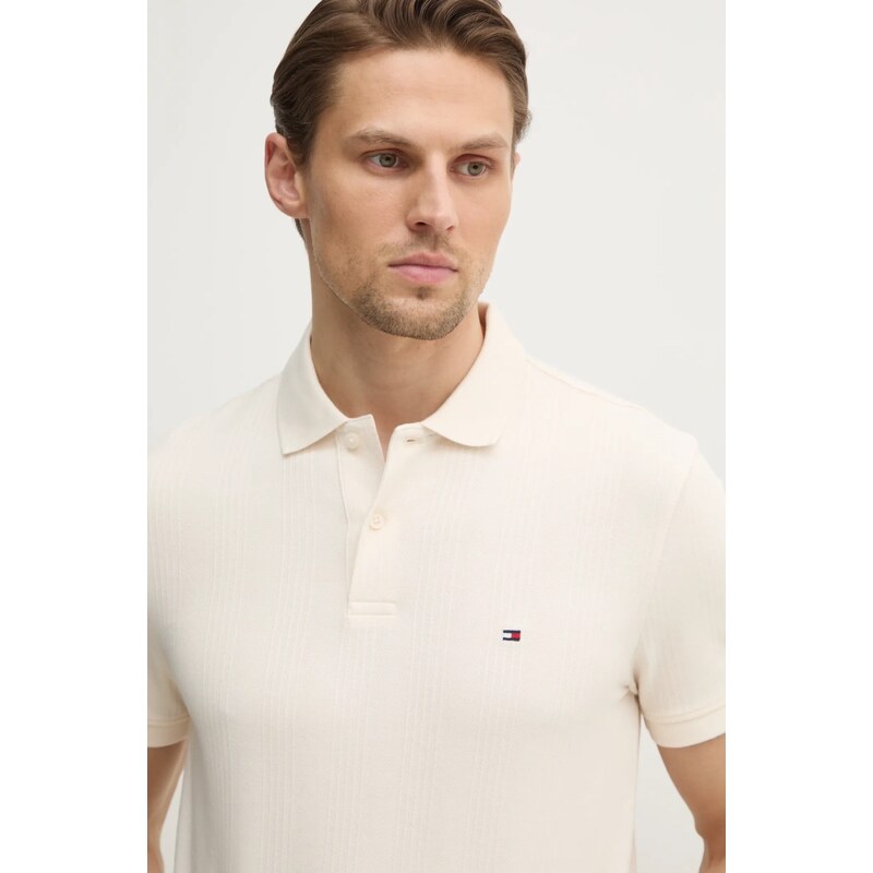 Tommy Hilfiger tricou polo barbati, culoarea bej, neted, MW0MW38951