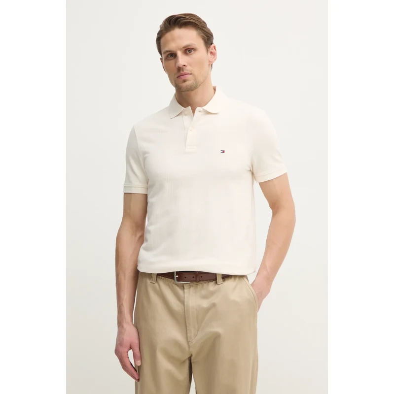 Tommy Hilfiger tricou polo barbati, culoarea bej, neted, MW0MW38951