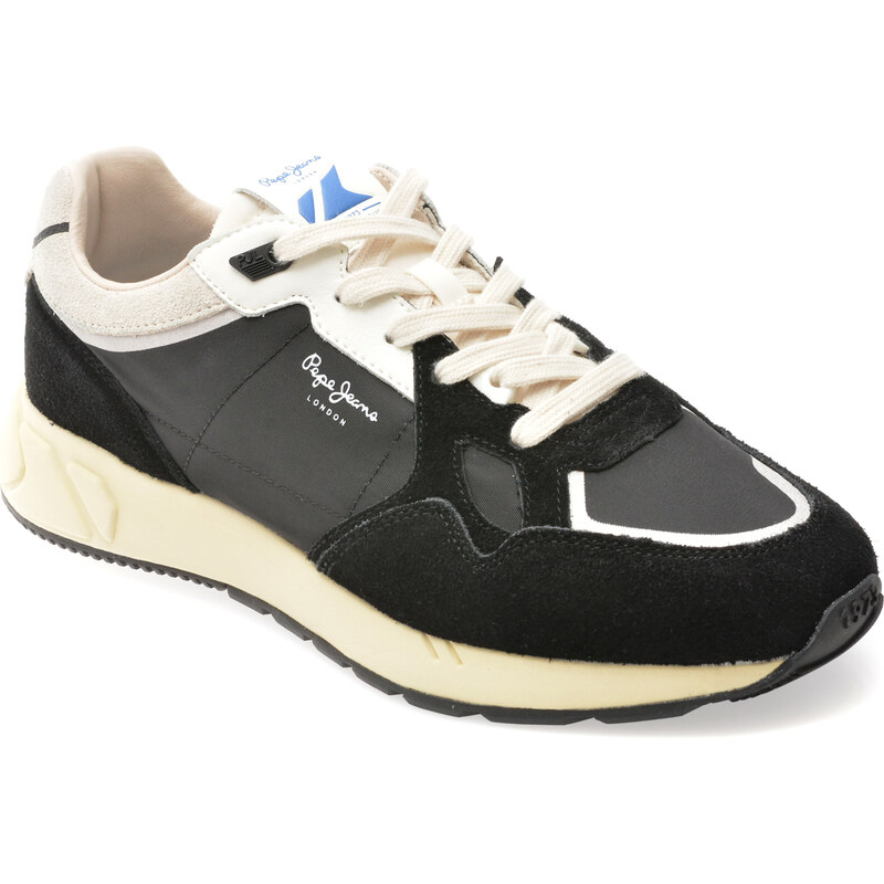 Pantofi sport PEPE JEANS negri, MARLON DIVIDED, din material textil
