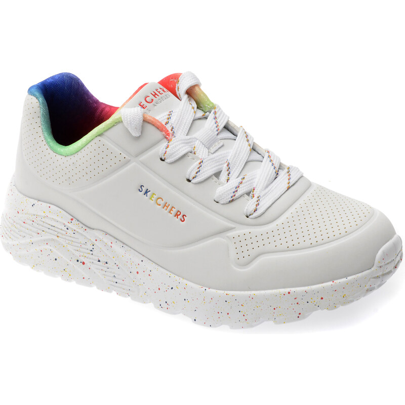 Pantofi sport SKECHERS albi, UNO LITE, din piele ecologica