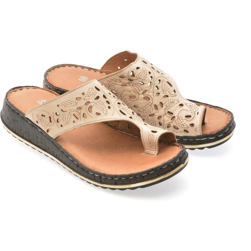 Papuci SHOOZY bej, EV28491, din piele naturala
