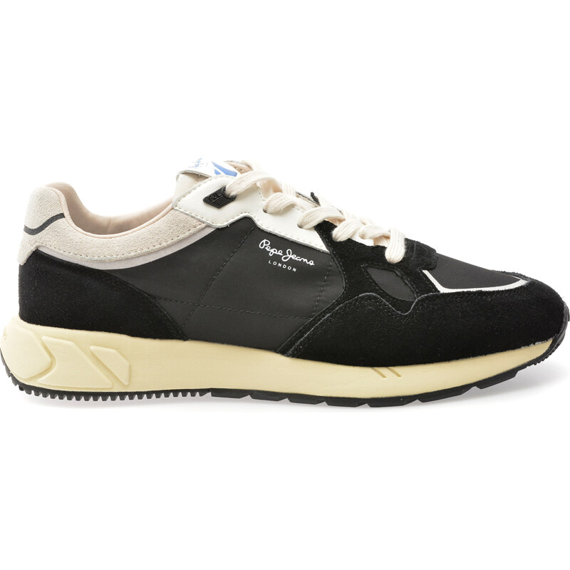 Pantofi sport PEPE JEANS negri, MARLON DIVIDED, din material textil