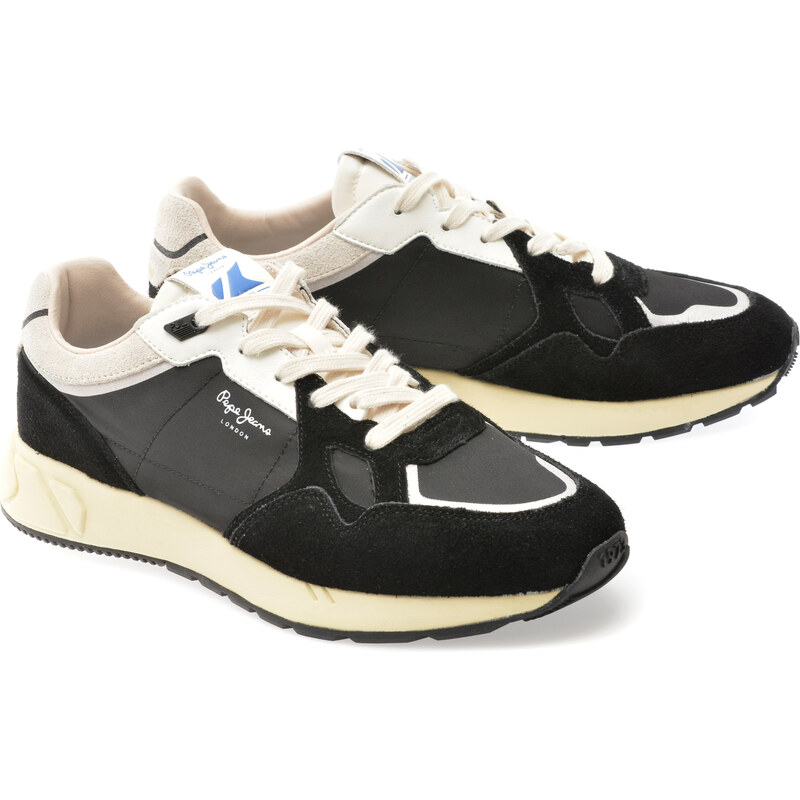 Pantofi sport PEPE JEANS negri, MARLON DIVIDED, din material textil