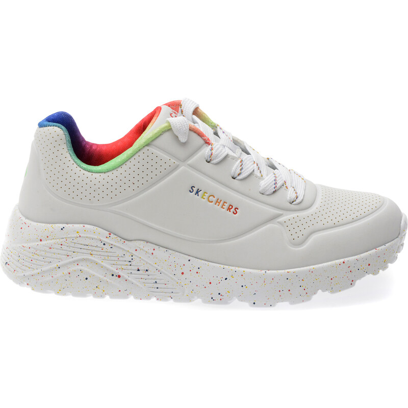 Pantofi sport SKECHERS albi, UNO LITE, din piele ecologica
