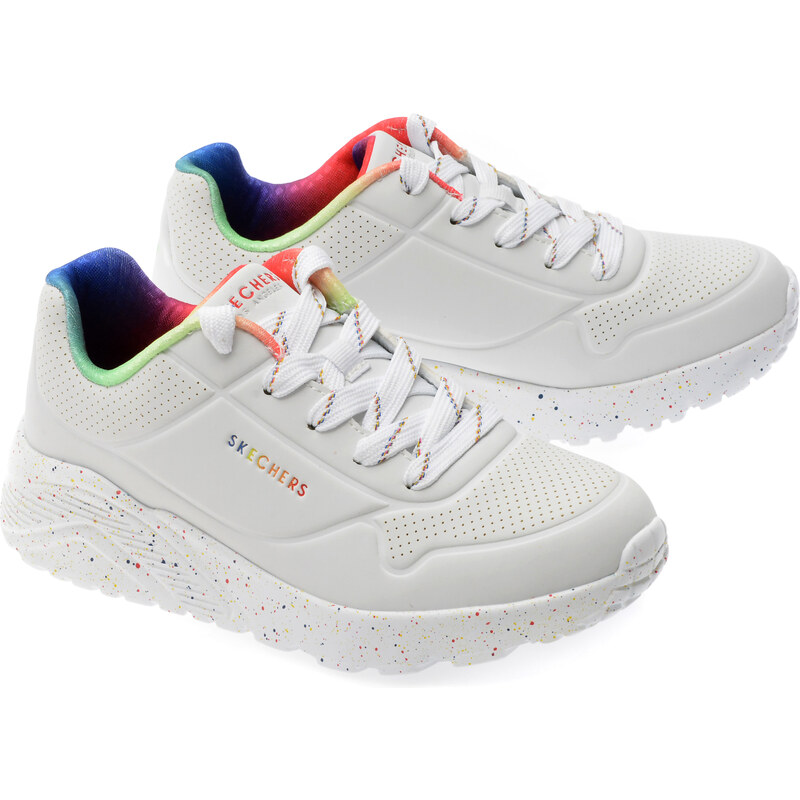 Pantofi sport SKECHERS albi, UNO LITE, din piele ecologica