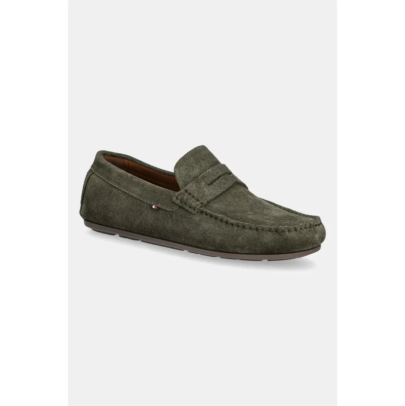 Tommy Hilfiger mocasini din piele intoarsa CASUAL SUEDE DRIVER barbati, culoarea verde, FM0FM04998