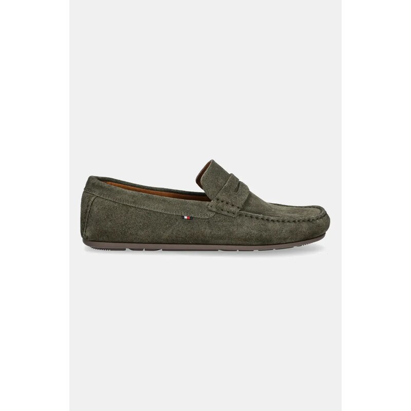Tommy Hilfiger mocasini din piele intoarsa CASUAL SUEDE DRIVER barbati, culoarea verde, FM0FM04998