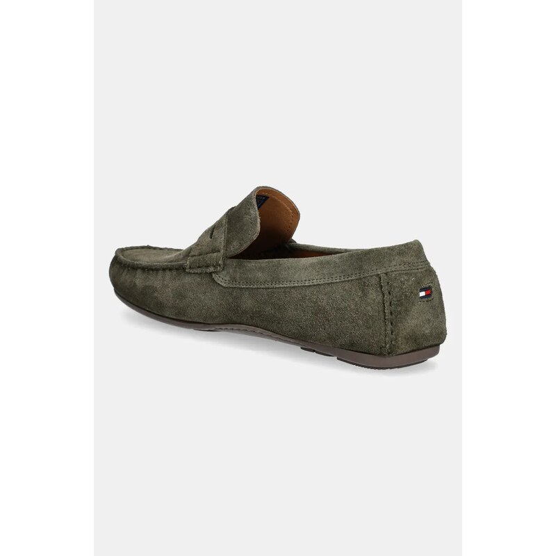 Tommy Hilfiger mocasini din piele intoarsa CASUAL SUEDE DRIVER barbati, culoarea verde, FM0FM04998