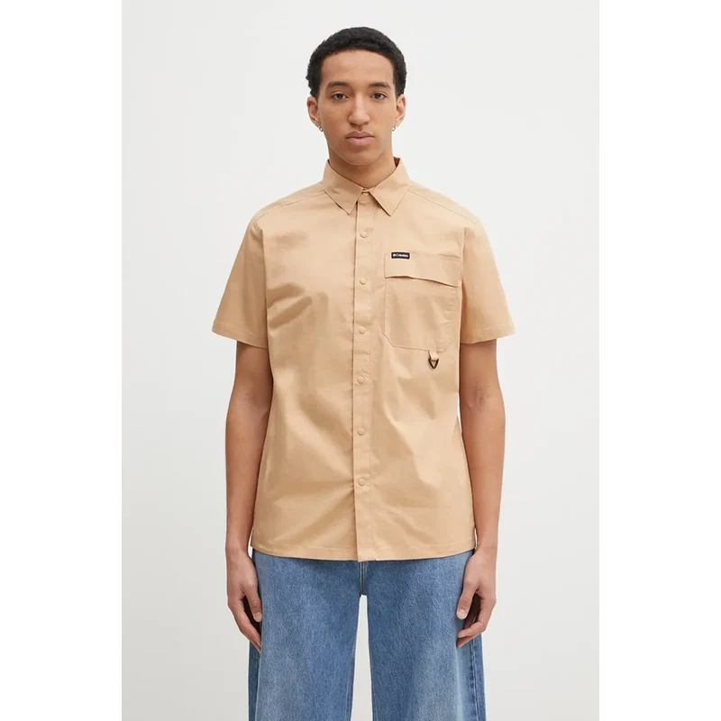Columbia camasa Landroamer Twill Shirt barbati, culoarea maro, cu guler clasic, regular, 2120591