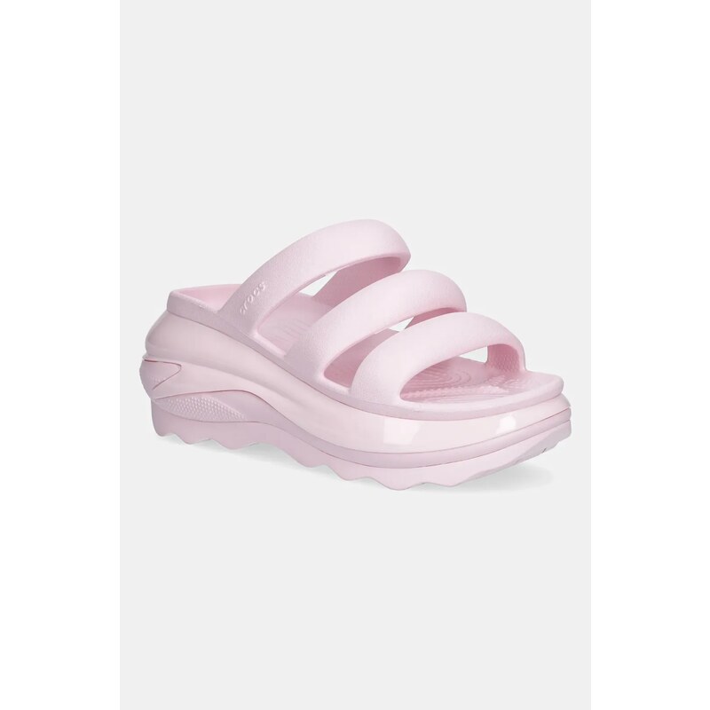 Crocs papuci Mega Crush Tripe Strap femei, culoarea roz, cu platforma, 209842.6ZW