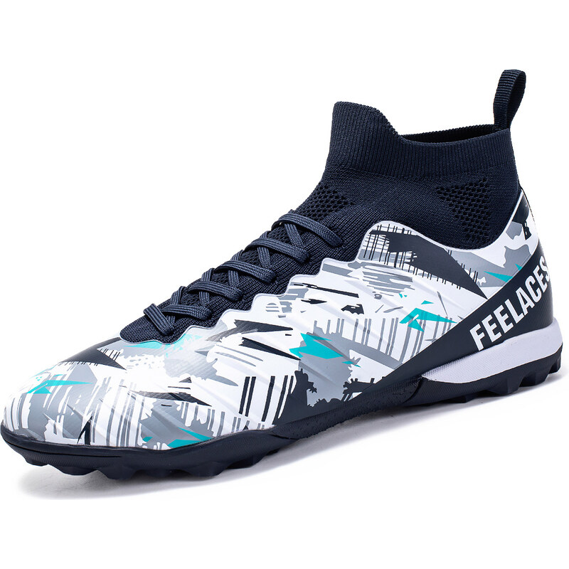 Ghete de fotbal MBrands, 8.4 cu glezna pentru teren sintetic, culoare alb cu negru