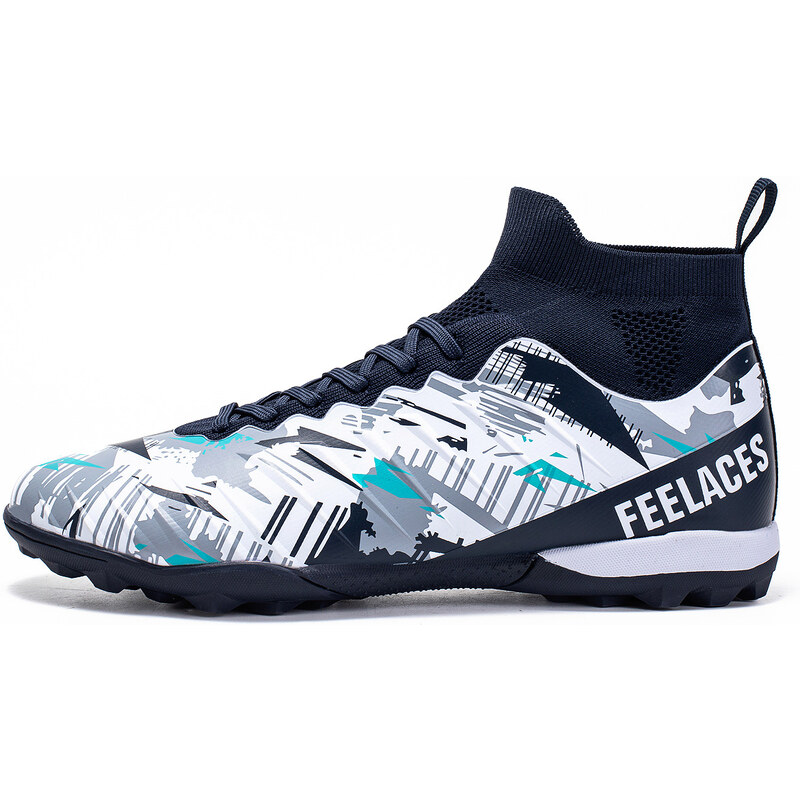 Ghete de fotbal MBrands, 8.4 cu glezna pentru teren sintetic, culoare alb cu negru