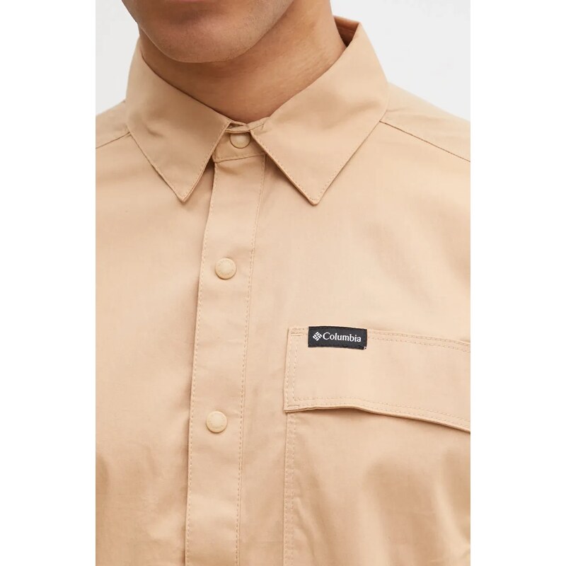 Columbia camasa Landroamer Twill Shirt barbati, culoarea maro, cu guler clasic, regular, 2120591