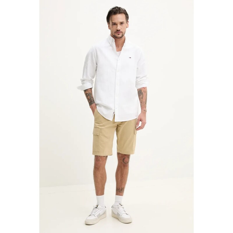 Tommy Jeans camasa barbati, culoarea alb, cu guler clasic, regular, DM0DM20875