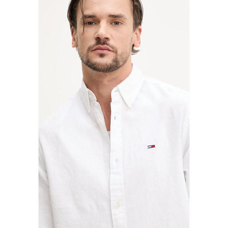 Tommy Jeans camasa barbati, culoarea alb, cu guler clasic, regular, DM0DM20875