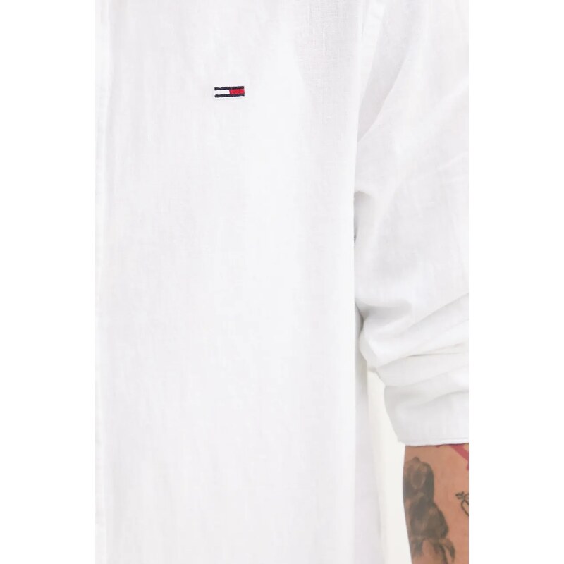 Tommy Jeans camasa barbati, culoarea alb, cu guler clasic, regular, DM0DM20875