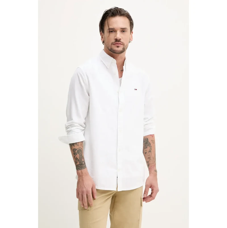 Tommy Jeans camasa barbati, culoarea alb, cu guler clasic, regular, DM0DM20875