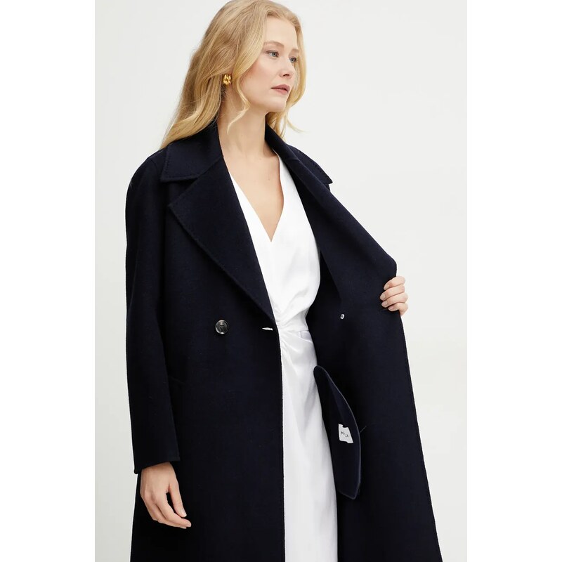 Marella palton de lână ALIBI femei, culoarea bleumarin, de tranzitie, cu doua randuri de nasturi, 2513011031200