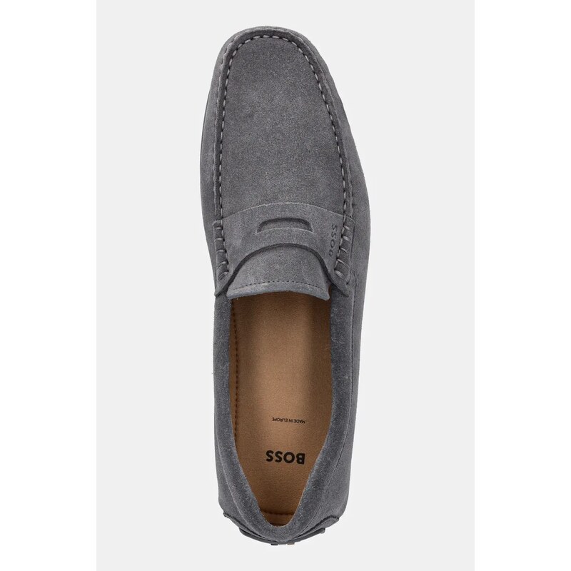 BOSS mocasini din piele intoarsa Noel barbati, culoarea gri, 50541750