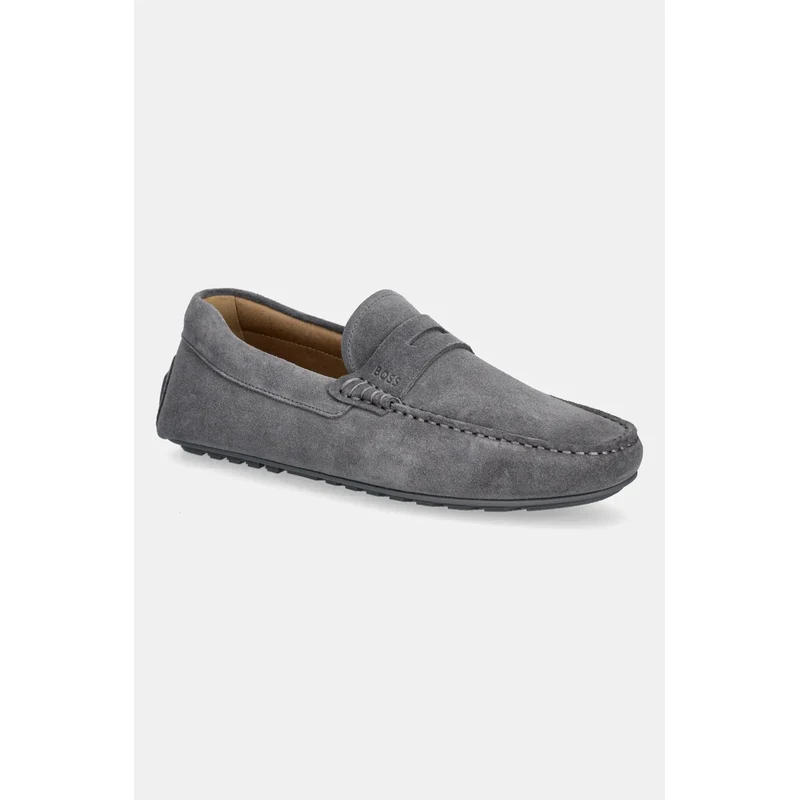 BOSS mocasini din piele intoarsa Noel barbati, culoarea gri, 50541750