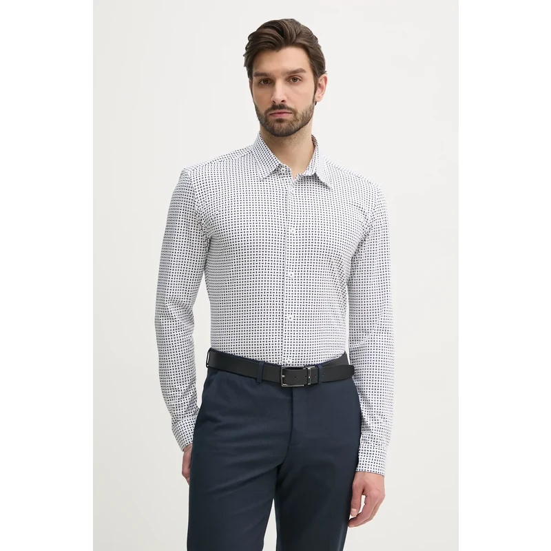 BOSS cămașă bărbați, culoarea alb, cu guler clasic, slim, 50539457