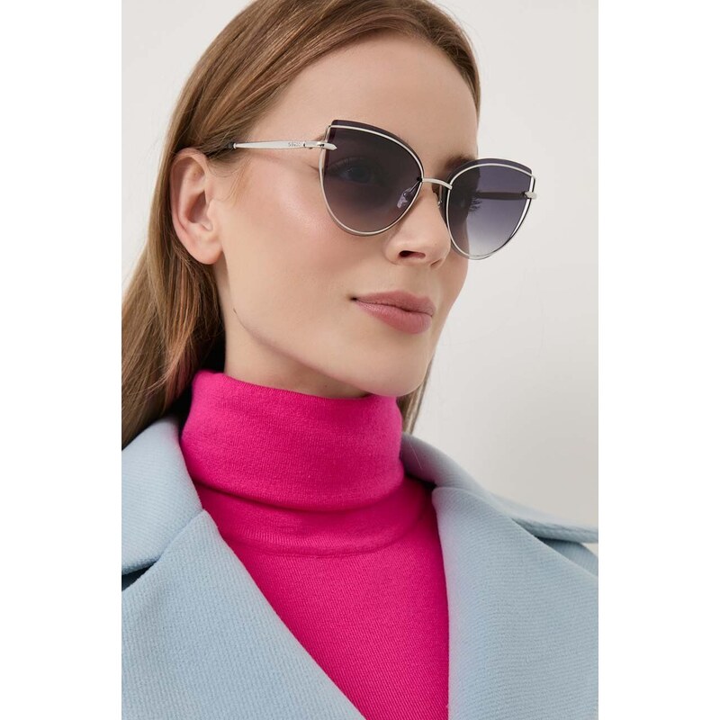 Guess ochelari de soare femei, culoarea argintiu