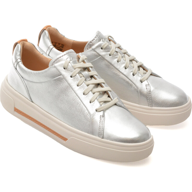 Pantofi sport CLARKS argintii, HOLLYHOCK WALK, din piele naturala