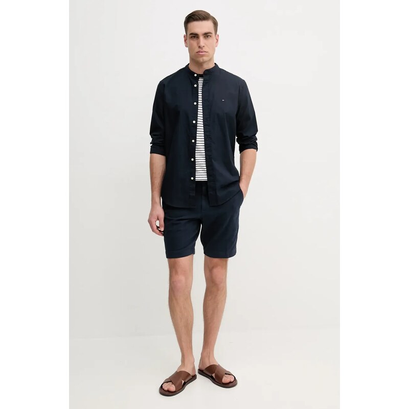 BOSS tricou din amestec de in barbati, culoarea albastru marin, modelator, 50537498