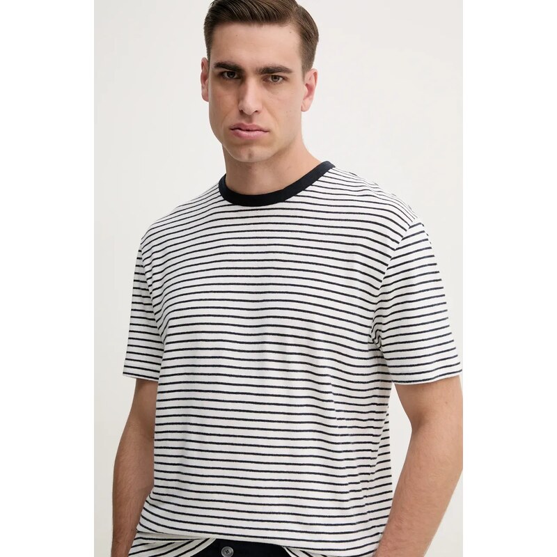 BOSS tricou din amestec de in barbati, culoarea albastru marin, modelator, 50537498