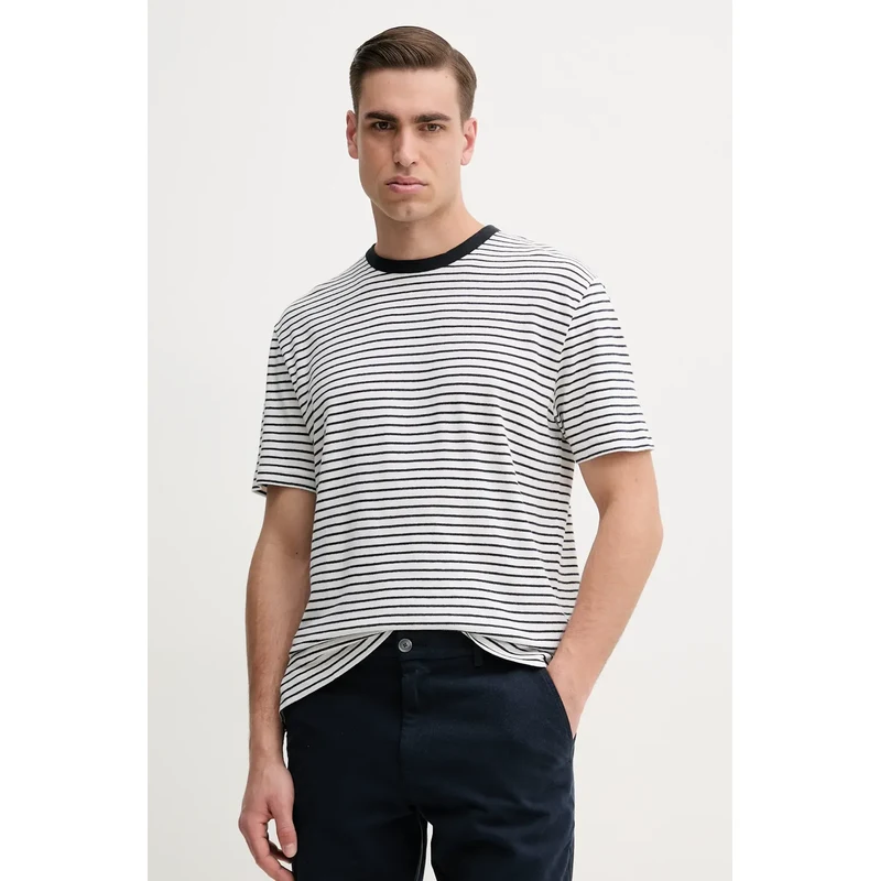 BOSS tricou din amestec de in barbati, culoarea albastru marin, modelator, 50537498