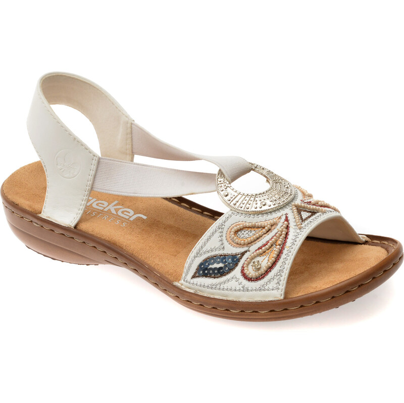 Sandale RIEKER albe, 608B4, din piele ecologica