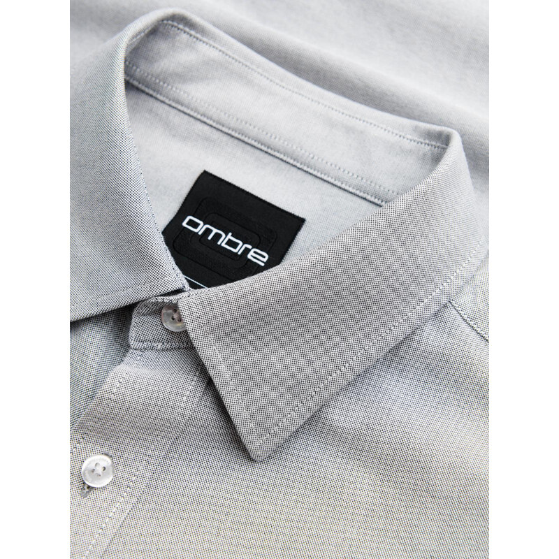 Ombre Cămașă oxford elegantă pentru bărbați cu broderie - gri deschis V2 OM-SHOS-0172