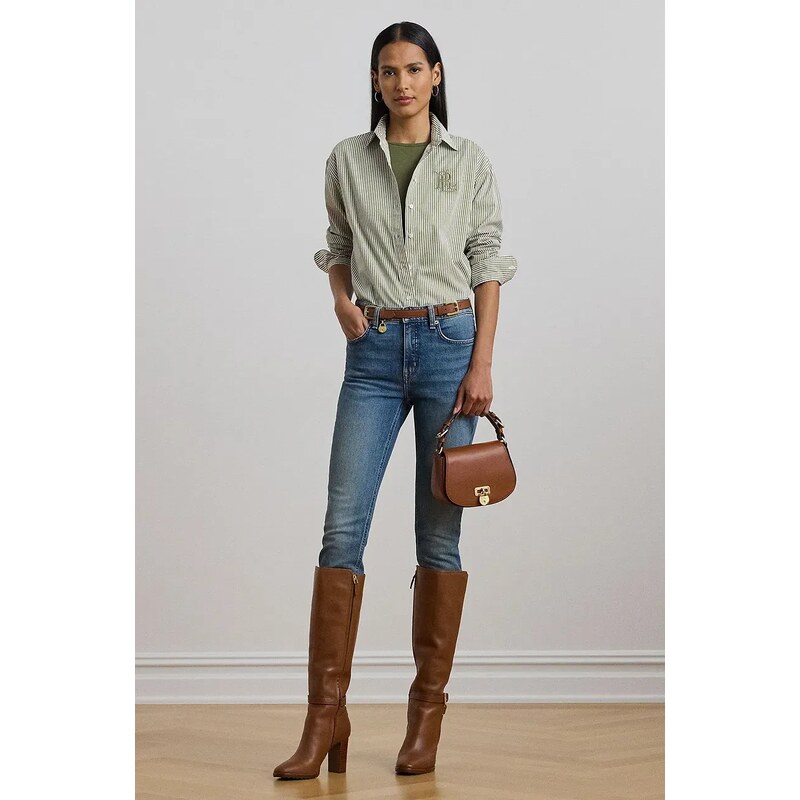 Lauren Ralph Lauren cămașă din bumbac culoarea verde, cu guler clasic, regular, 200963670