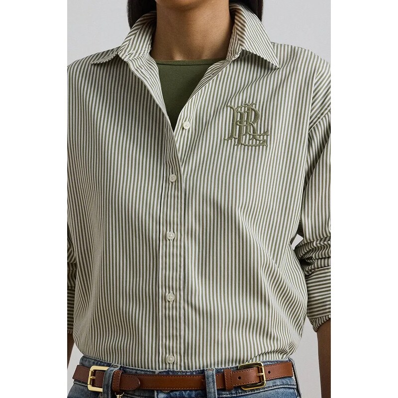 Lauren Ralph Lauren cămașă din bumbac culoarea verde, cu guler clasic, regular, 200963670