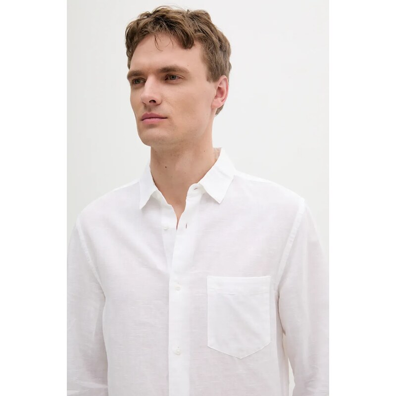 Calvin Klein cămașă de in culoarea alb, cu guler clasic, regular, K10K114488