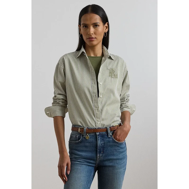 Lauren Ralph Lauren cămașă din bumbac culoarea verde, cu guler clasic, regular, 200963670