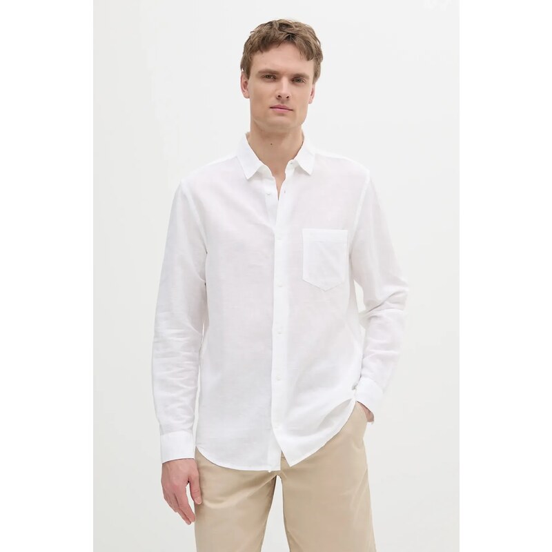 Calvin Klein cămașă de in culoarea alb, cu guler clasic, regular, K10K114488