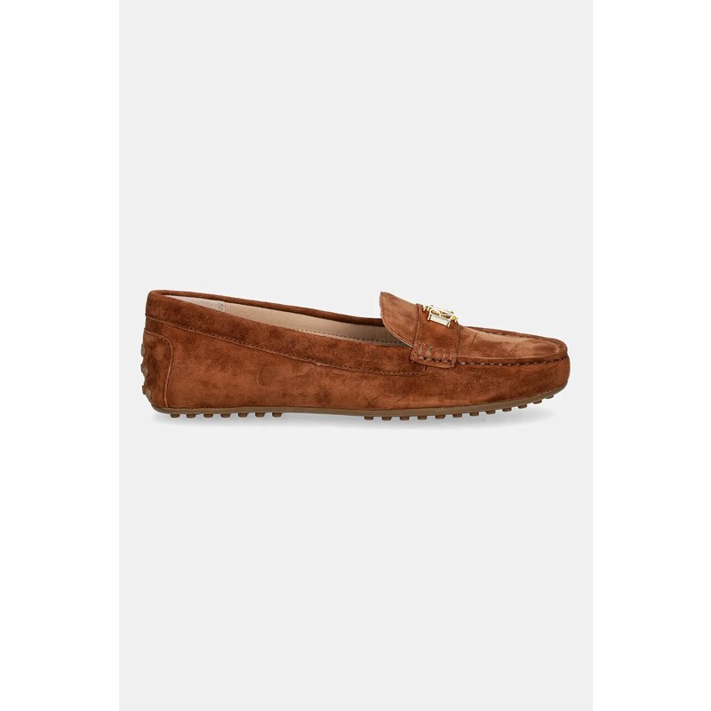 Lauren Ralph Lauren mocasini din piele întoarsă Barnsbury culoarea maro, cu toc plat, 802821629032