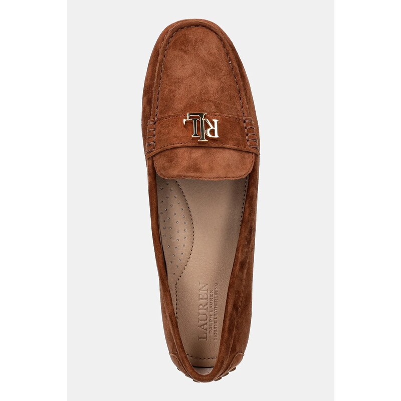 Lauren Ralph Lauren mocasini din piele întoarsă Barnsbury culoarea maro, cu toc plat, 802821629032
