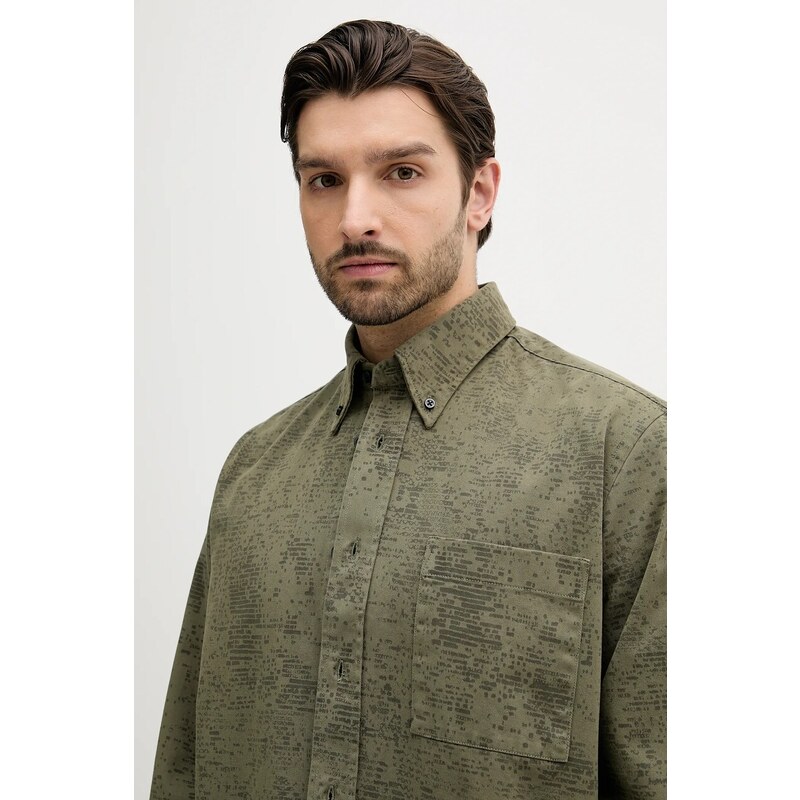 BOSS Orange cămașă jeans culoarea verde, cu guler button-down, regular, 50544858