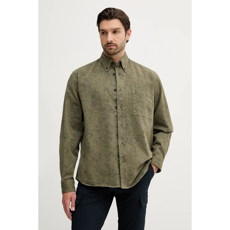 BOSS Orange cămașă jeans culoarea verde, cu guler button-down, regular, 50544858