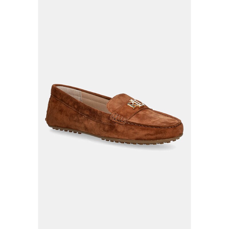Lauren Ralph Lauren mocasini din piele întoarsă Barnsbury culoarea maro, cu toc plat, 802821629032