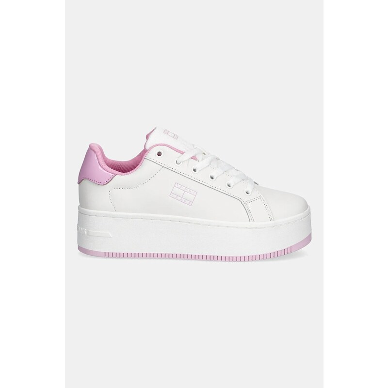 Tommy Jeans sneakers din piele TJW FLATFORM PATENT SNEAKER culoarea alb, EN0EN02864
