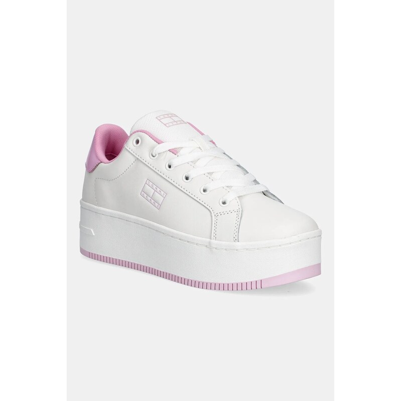 Tommy Jeans sneakers din piele TJW FLATFORM PATENT SNEAKER culoarea alb, EN0EN02864