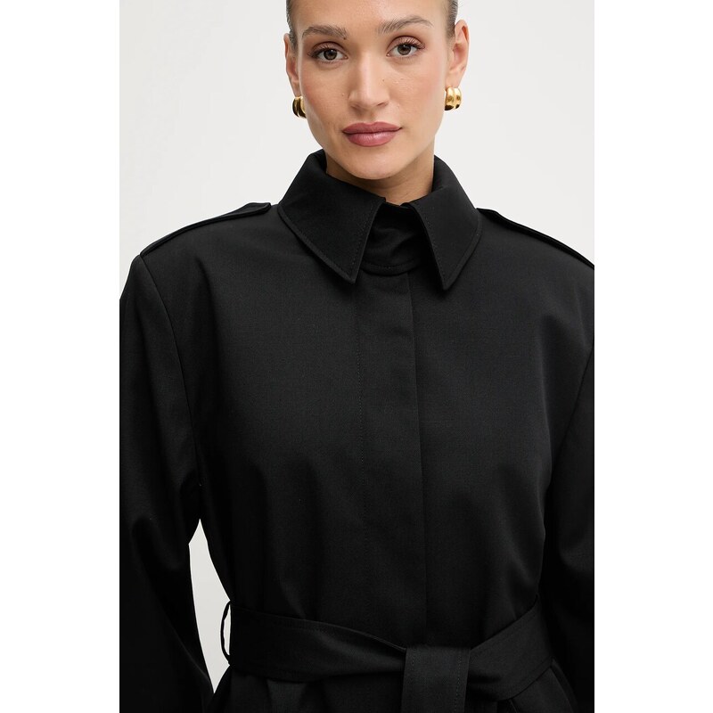 BOSS trenci de lână culoarea negru, de tranziție, 50543198