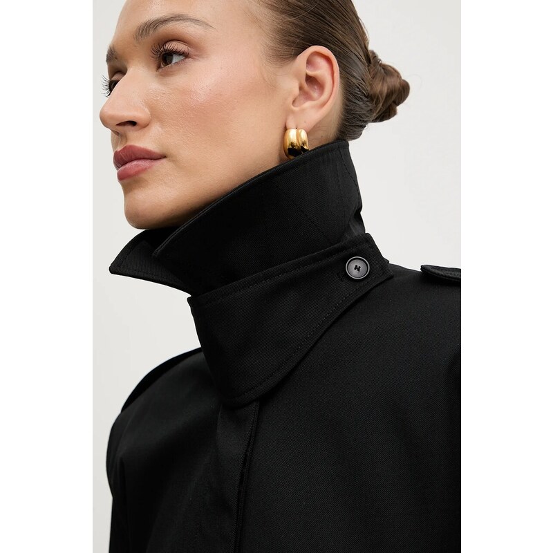 BOSS trenci de lână culoarea negru, de tranziție, 50543198